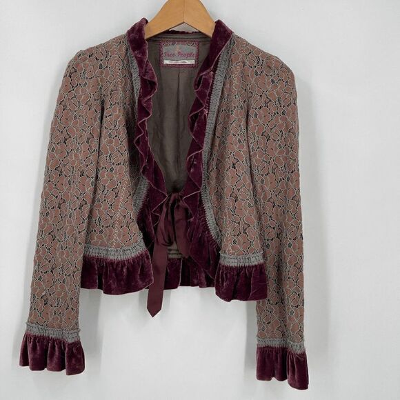 Free People Lace Velvet Cropped Jacket - Picture 1 of 7